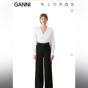 GANNI COTTON POPLIN FRILL SHIRT - Size 6